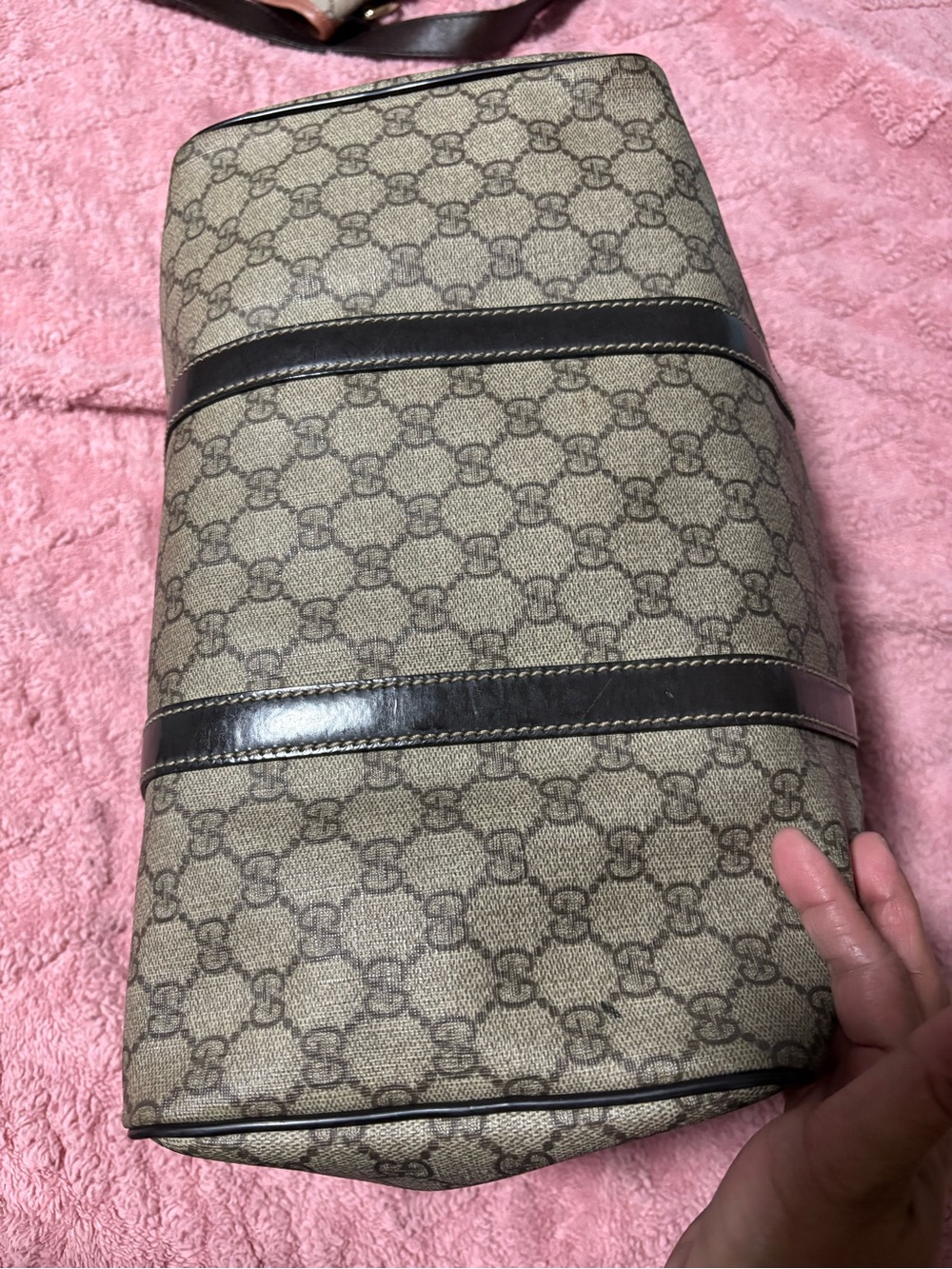 Gucci Beige Monogram Canvas Satchel with Dark Brown Trim - Picture 14 of 14